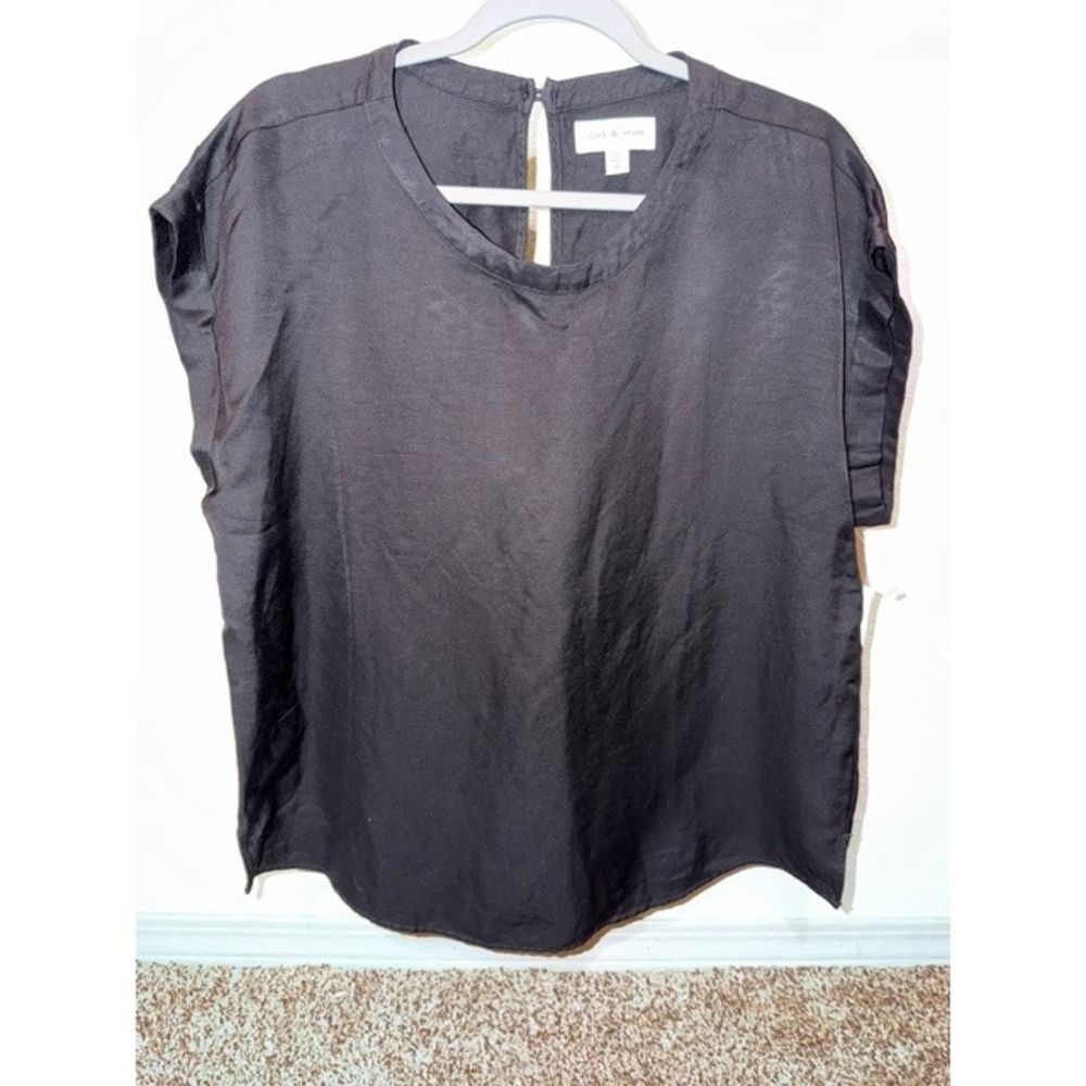 Cloth & Stone Womens Black Short Sleeve Keyhole Blouse C1852-G13302 XL NWT